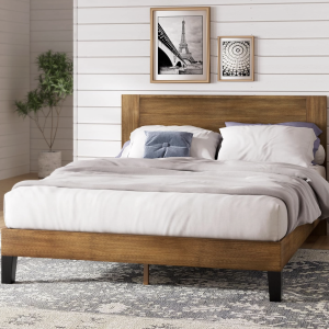 Zinus Tonja Bett 180x200 cm - Höhe 30 cm - Holzpritschenbettrahmen mit Kopfteil - Braun